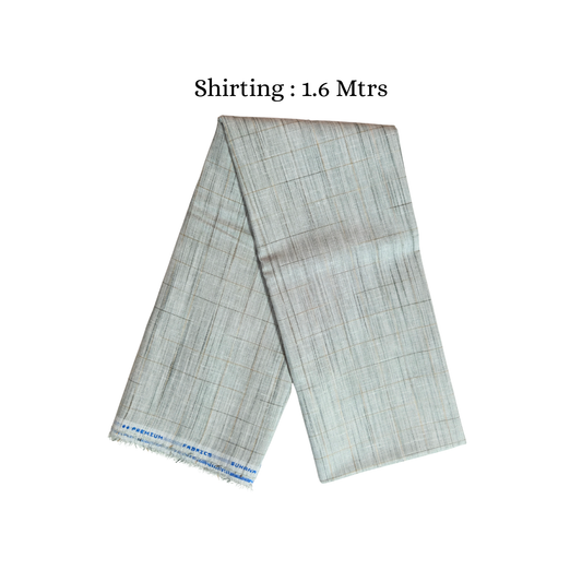 Men’s Shirting & Trouser Fabric Combo – Light Grey Checks & Dark Grey
