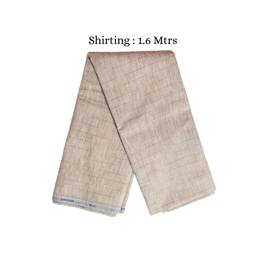 Men’s Shirting & Trouser Fabric Combo | Beige Checks & Navy Blue