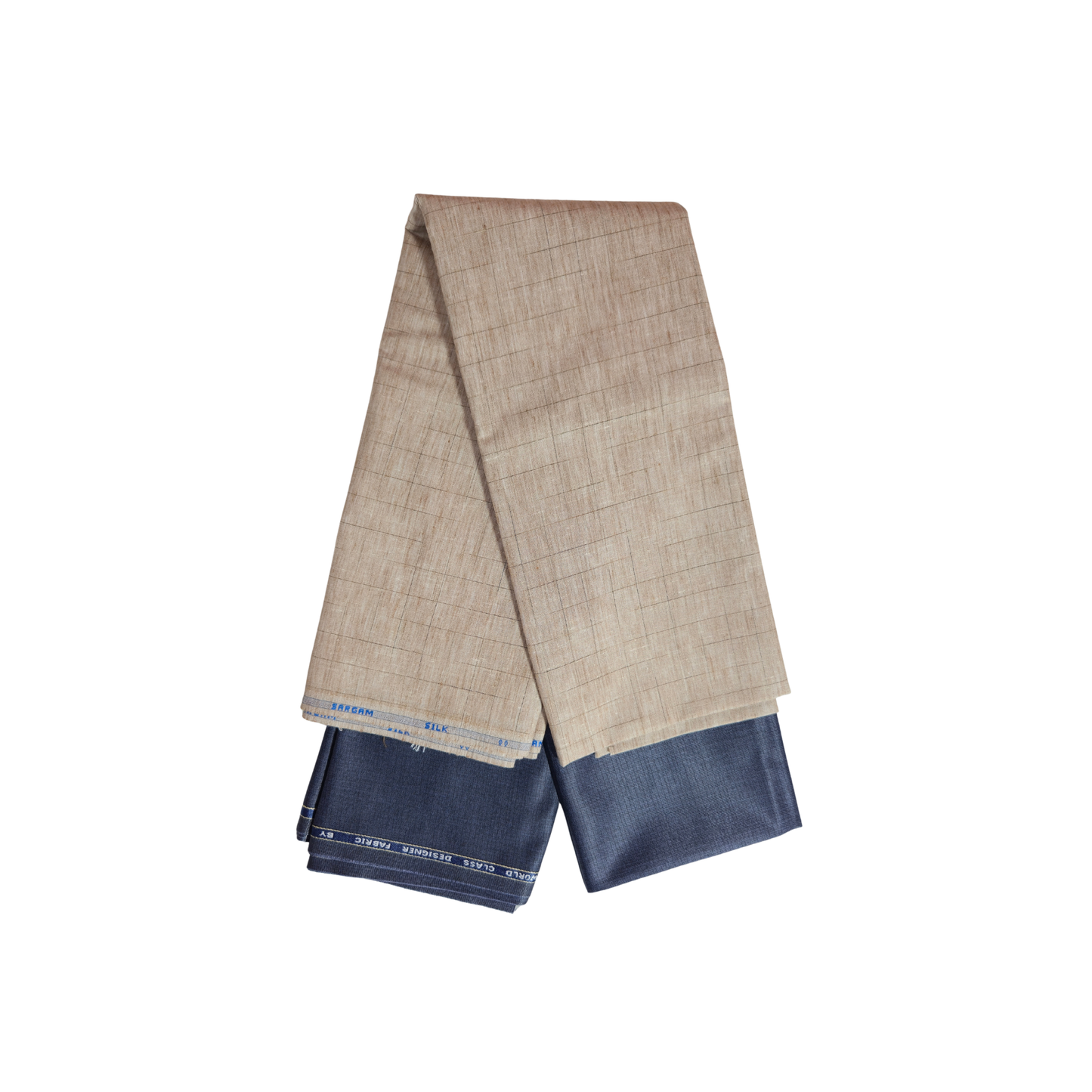 Men’s Shirting & Trouser Fabric Combo | Beige Checks & Navy Blue