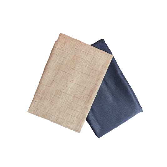 Men’s Shirting & Trouser Fabric Combo | Beige Checks & Navy Blue
