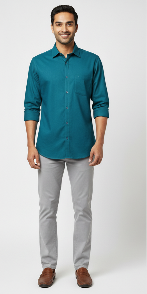 Swaraj’s Men’s Cotton Shirt – Turquoise | 100% Pure Cotton | Regular Fit Casual Wear