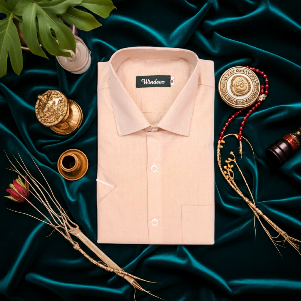 Swaraj's Gold Color Tissue Half Sleeve Shirt for Men | Regular fit